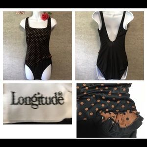 LONGITUDE POLKA DOT RUFFLE 1 PIECE SWIM SUIT BLACK